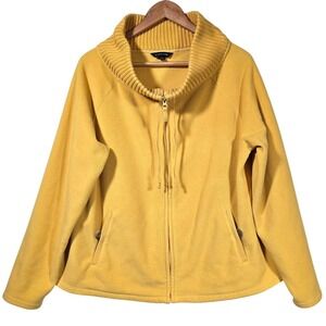 Lands End Womens Funnel Neck Fleece Jacket XL 18-20 Yellow Gold Full Zip Pockets